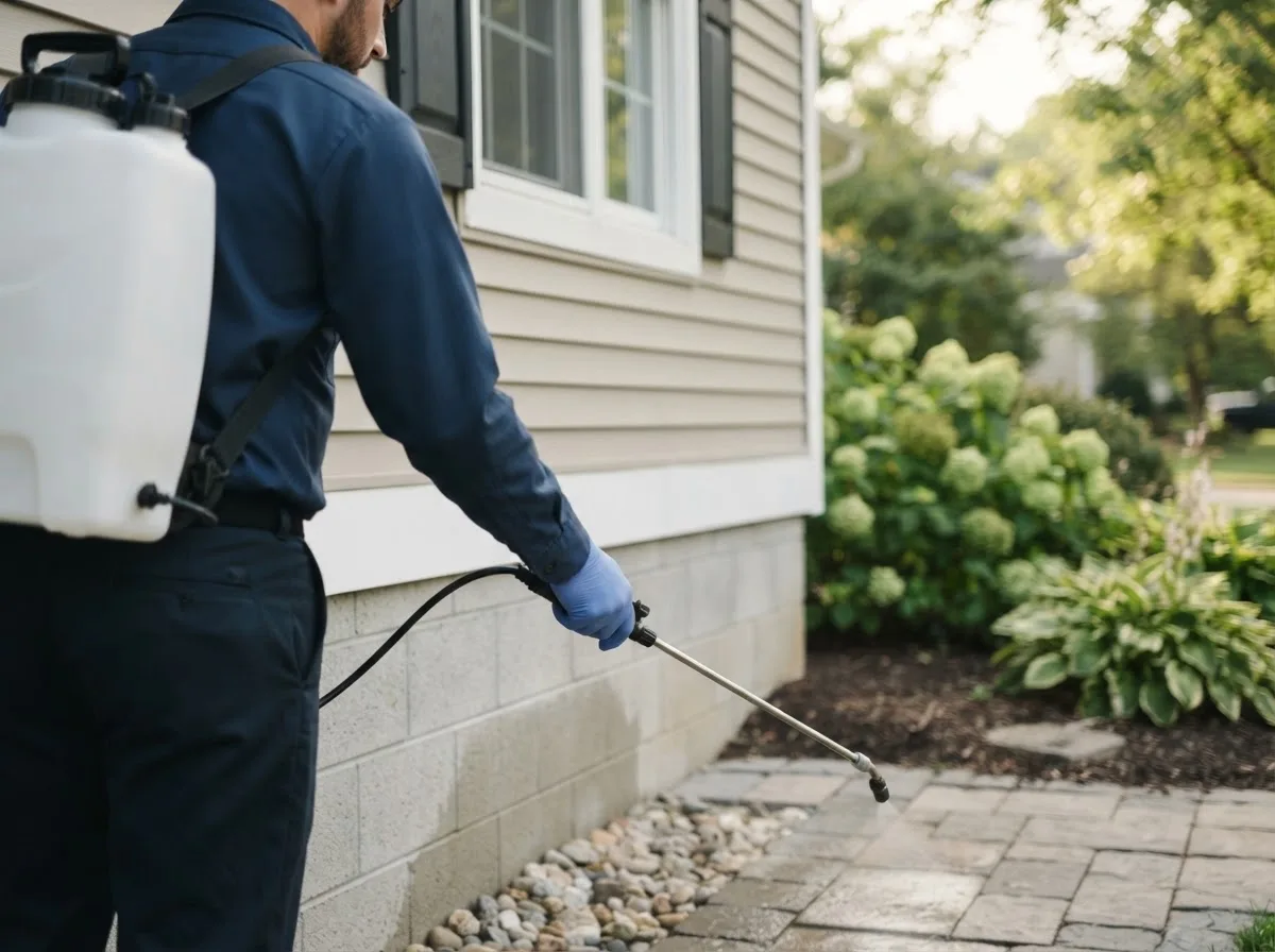 Pest control technician inspecting a home in Cross Lanes, WV